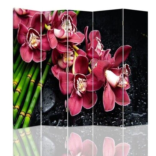 Raumteiler beidseitig drehbar, Orchidee mit Bambus - (180x170)
