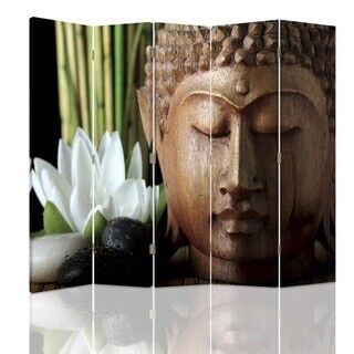 Raumteiler beidseitig drehbar, Buddha in Holz - (180x170)