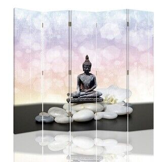 Raumteiler Beidseitig drehbar, Buddha-Figur und Steine - (180x170)