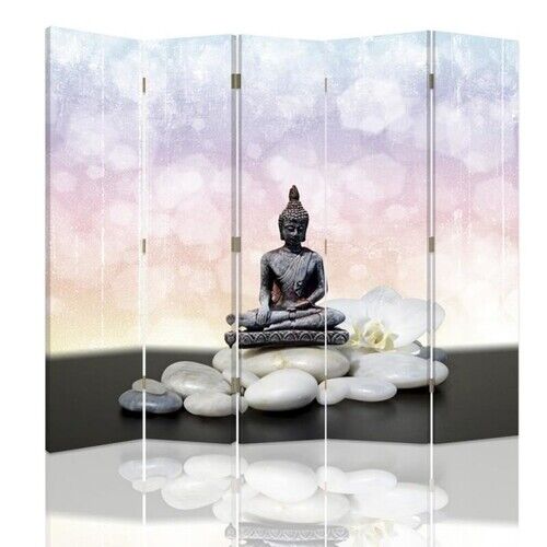 Raumteiler Beidseitig drehbar, Buddha-Figur und Steine - (180x170)