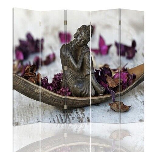 Raumteiler Beidseitig drehbar, Buddha mit violetten Blütenblättern - (180x170)