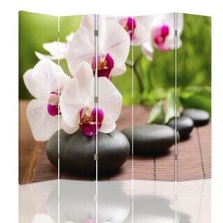Raumteiler Beidseitig drehbar, Orchidee und glänzende Steine - (180x170)