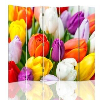 Raumteiler Beidseitig drehbar, Bunte Tulpen - (180x170)