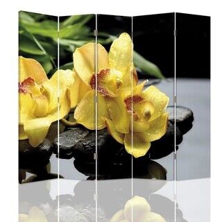 Raumteiler Beidseitig drehbar, Gelber Orchideencharme - (180x170)
