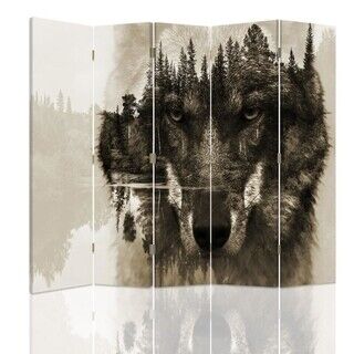 Raumteiler beidseitig drehbar, Wolf vor einem Waldhintergrund in Braun - (180x170)