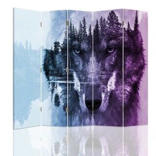 Raumteiler Beidseitig drehbar, Violetter Wolf auf einem Hintergrund eines Waldes - (180x170)