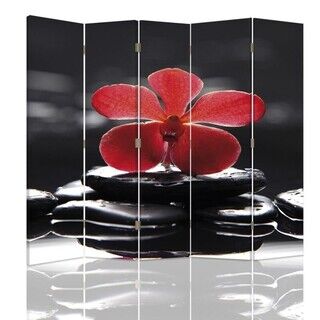 Raumteiler Beidseitig drehbar, Zen mit roter Orchidee - (180x170)