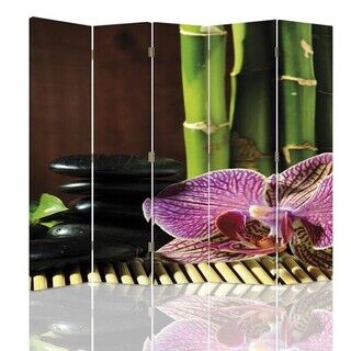 Raumteiler Beidseitig drehbar, Zen mit rosa Orchidee - (180x170)