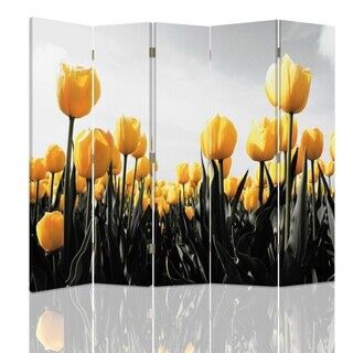 Raumteiler Beidseitig drehbar, Wiese mit gelben Tulpen - (180x170)