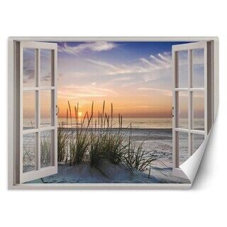 Tapete, Fensterblick Sonnenuntergang am Strand