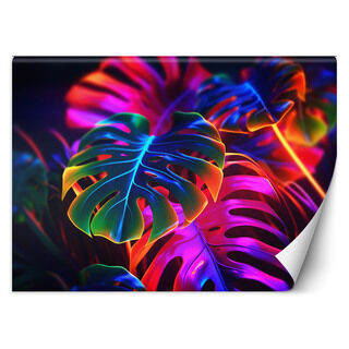 Tapete, fluoreszierende Monstera-Blätter