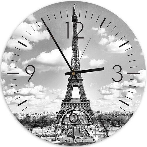Wanduhr, Blick auf den Eiffelturm - (40x40)