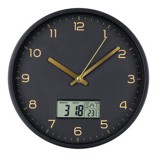 Amiens Wanduhr - Wanduhr mit digitaler Anzeige, Kunststoff, schwarz, Ø25