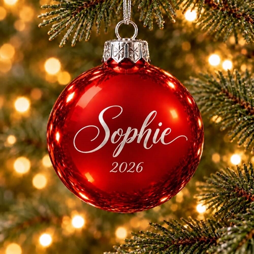 Persönliche Weihnachtskugel mit Name – Glänzend rot