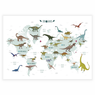Kinderposter - Weltkarte mit Dinosaurier
