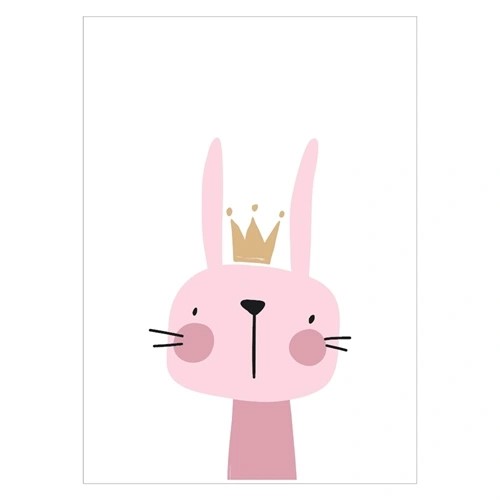 Süßes Kinderposter mit rosa Hase mit Krone