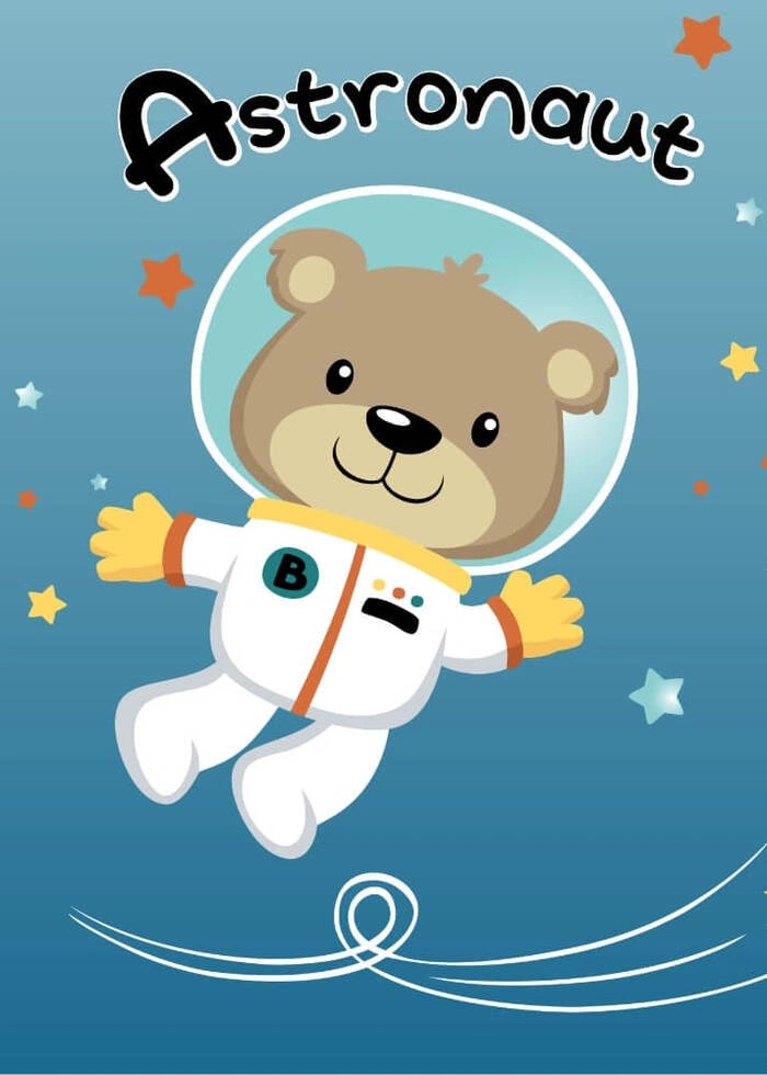 Niedliches Kinderposter mit dem Motiv eines Bären als Astronaut