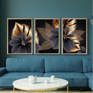 Posterset Blumen gold und schwarz