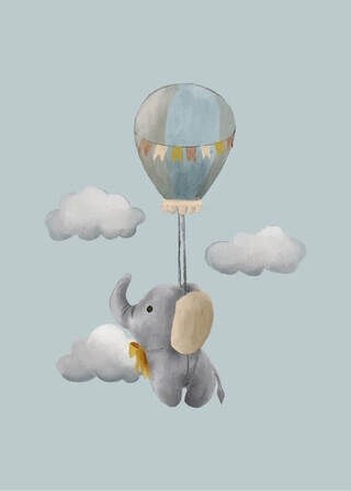 Poster - Elefant fliegt im Heißluftballon