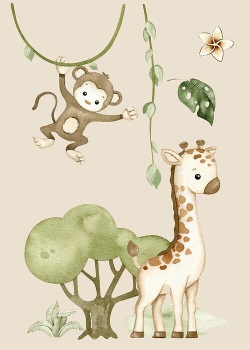 Poster Safari-Affe und Giraffe