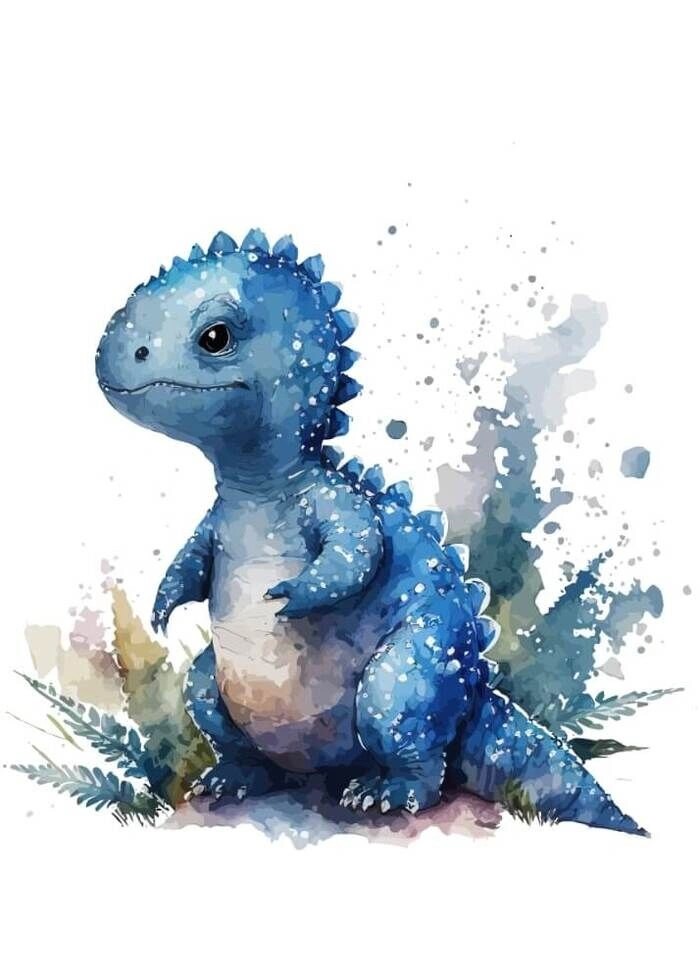 Aquarell-Kinderposter mit blauem Dinosaurier