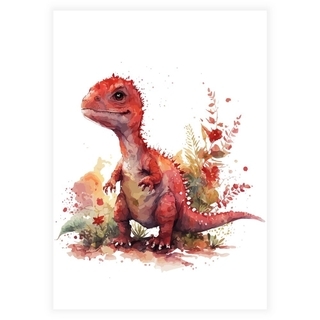 Aquarell-Kinderposter mit rotem Dinosaurier