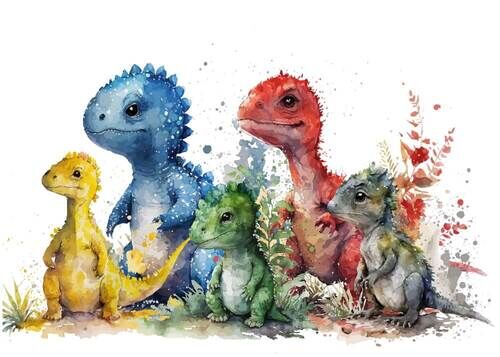 Aquarell-Kinderposter mit Dinosauriern