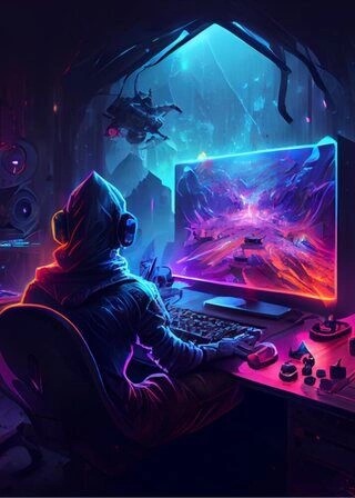 Cyberpunk- Poster Gamer spielt auf dem PC