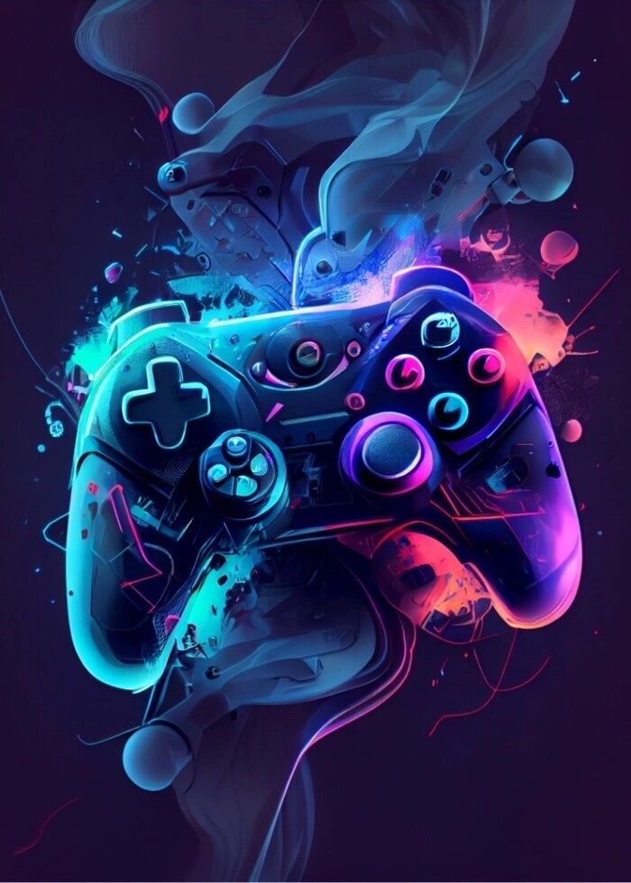 Poster mit Cyberpunk-Gaming-Controller-Gamepad-Joystick-Illustration