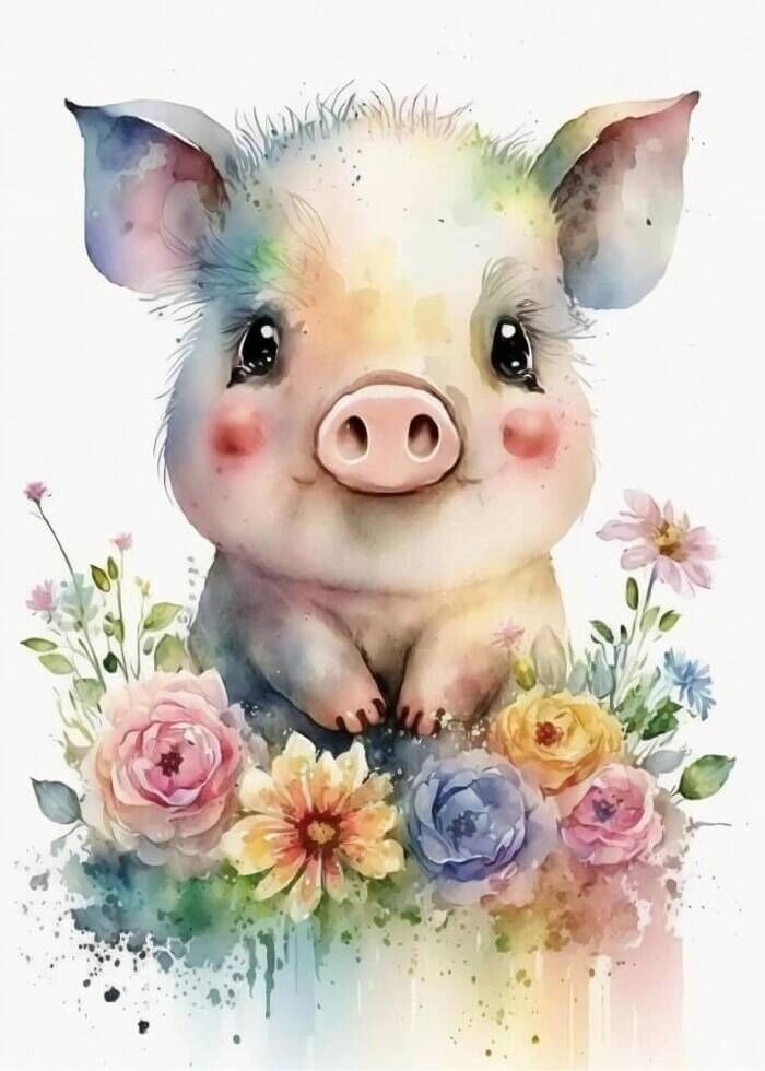 Aquarell- Poster mit einem kleinen Schwein