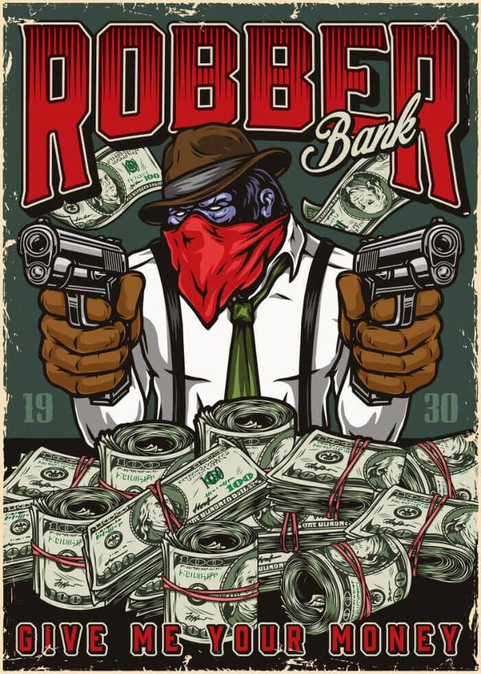 Lustiges Gangster- Poster mit Räuber-„Gib mir dein Geld“ Poster