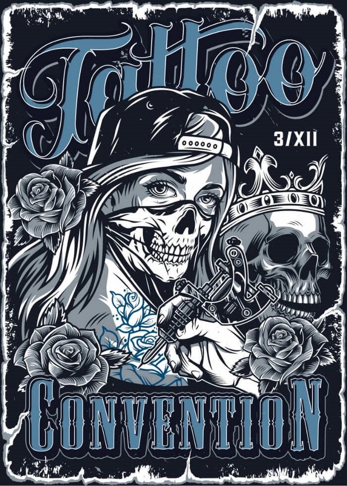 Totenkopf- Poster mit Tattoo-Convention