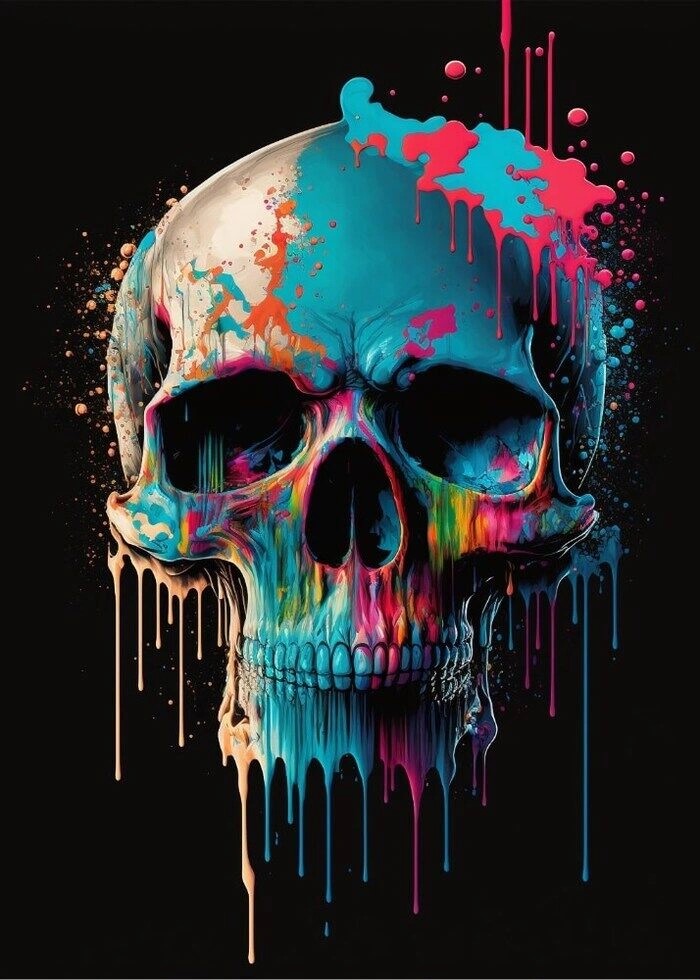 Ein sehr einzigartiges und schönes Poster mit Dripping Paint Skull Poster