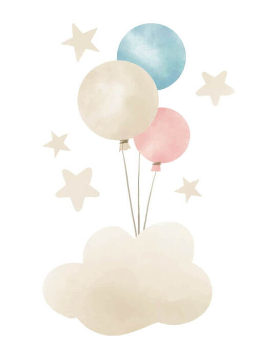 Wolke mit Luftballons und Sternen - Poster