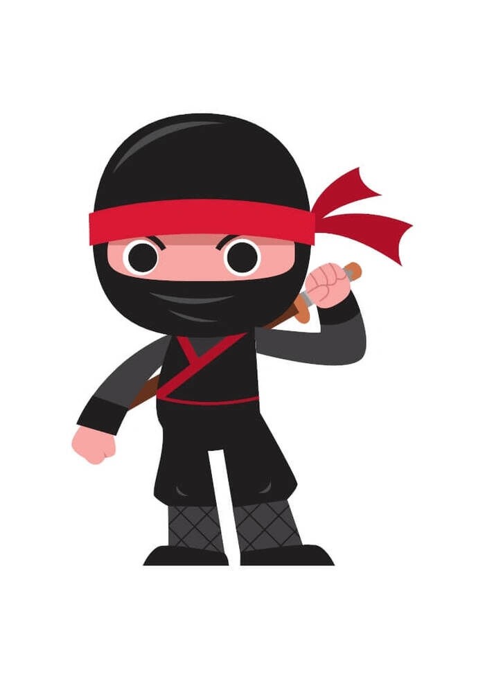 Lustiger Ninja in Schwarz mit Schwert auf dem Rücken – Kinderplakat