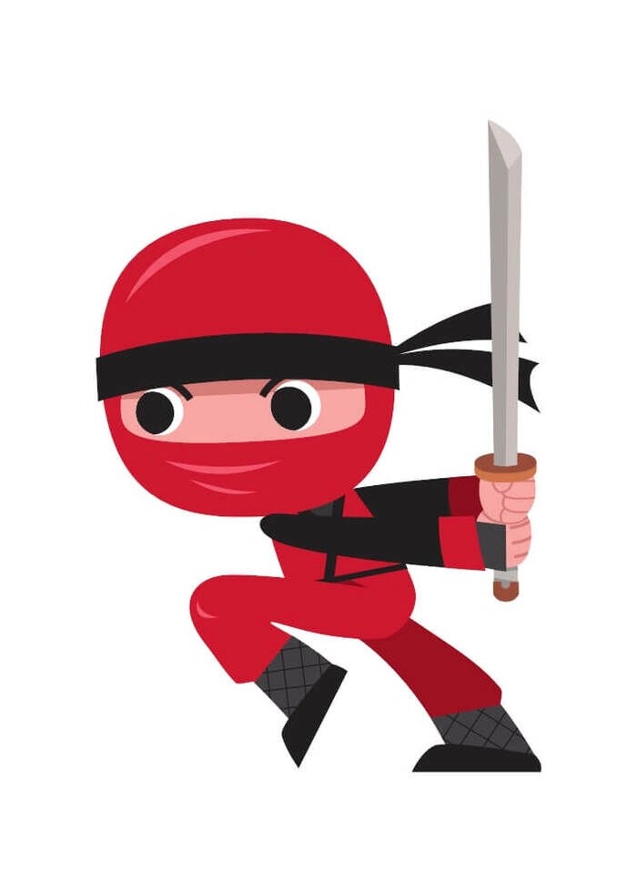 Lustiger roter Ninja mit Schwert - Kinderplakat