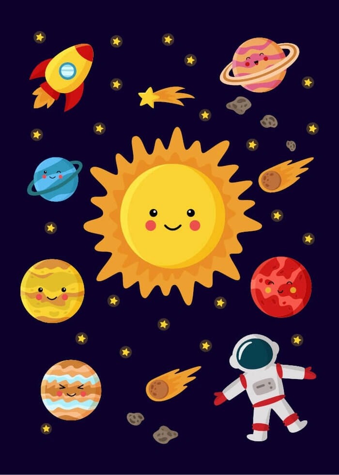 Das ganze Universum mit der Sonne im Fokus Poster für das Kinderzimmer