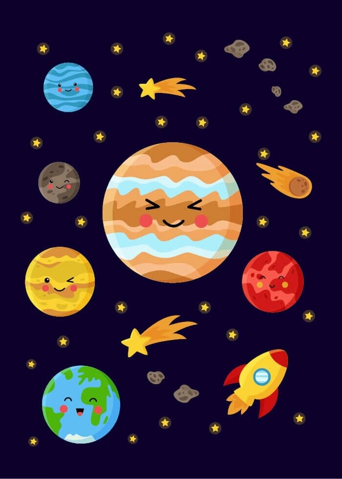 Das ganze Universum mit Jupiter im Fokus Poster für das Kinderzimmer