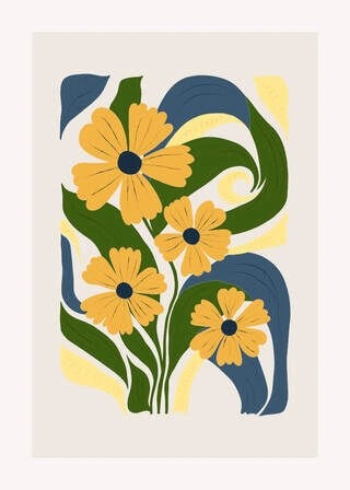 Abstrakte Blumen gelb 3 - Poster