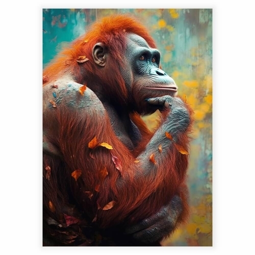 Ein Orang-Utan mit einem Baum im Hintergrund als Poster