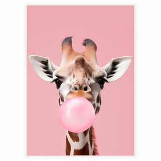 Giraffe mit Kaugummi auf rosa Hintergrund als Poster