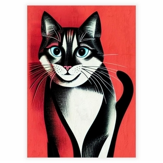 Einzigartiges und anderes Poster mit einem Porträt einer Katze im Retro-Stil