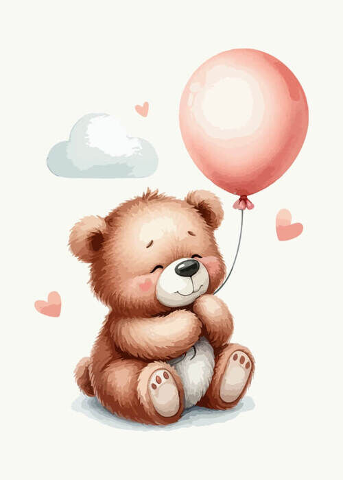 Brauner Teddybär mit rosa Luftballon - Poster