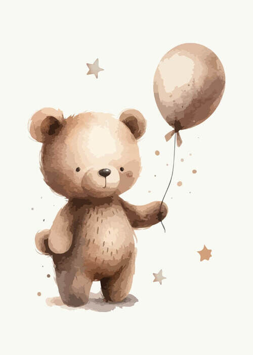 Brauner Teddybär mit Luftballon - Poster