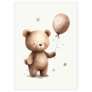 Brauner Teddybär mit Luftballon auf beigem Hintergrund - Poster