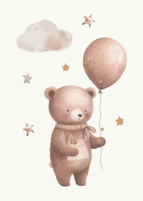 Braunbär mit Luftballon und Wolke - Poster