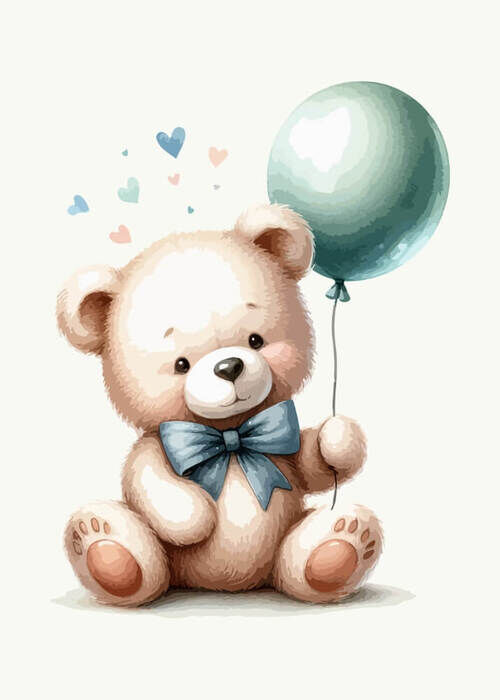 Teddybär mit grünem Ballon - Poster