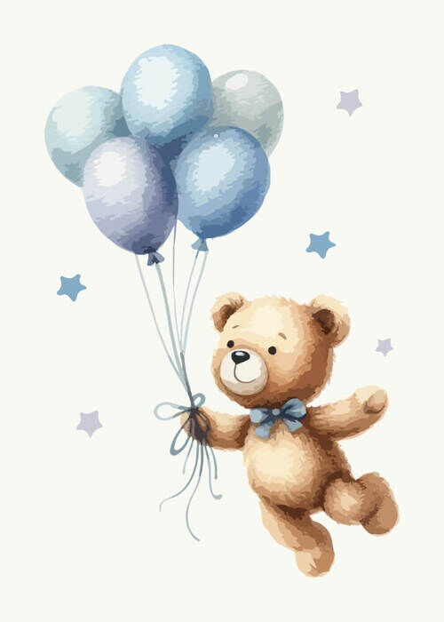 Fliegende Luftballons mit Teddybär - Poster