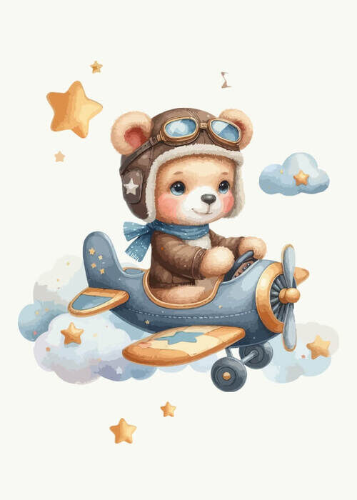 Teddybär der Pilot mit Wolke und Stern - Poster