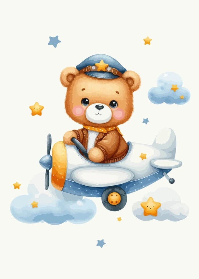 Teddybär der Pilot mit Stern auf beigem Hintergrund - Poster